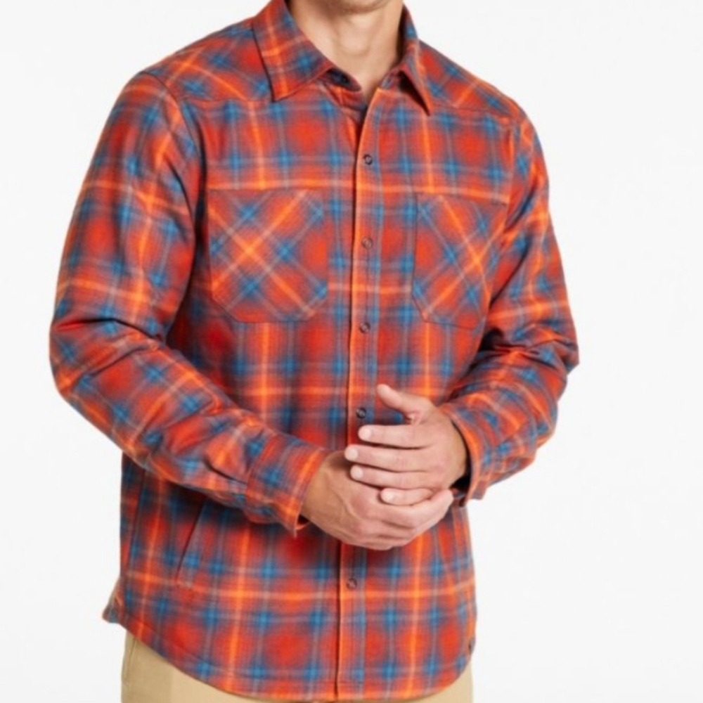 L.L. Bean Katahdin Iron Works Rugged Plaid Flannel Shirt Jacket Fleece Lined L